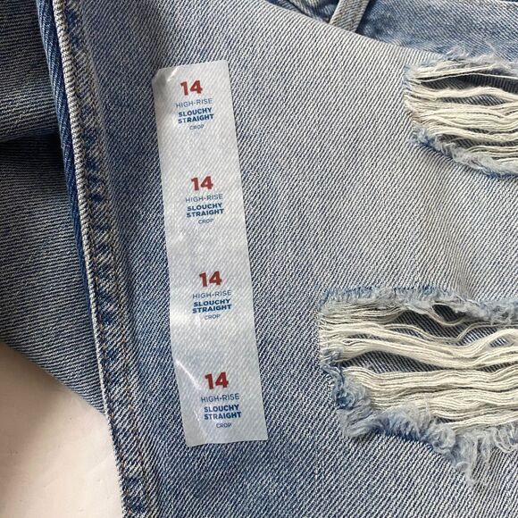 Old Navy High Rise Slouchy Straight Crop Jeans Womens 14 Nessa Frayed Hem NWT - Picture 10 of 16